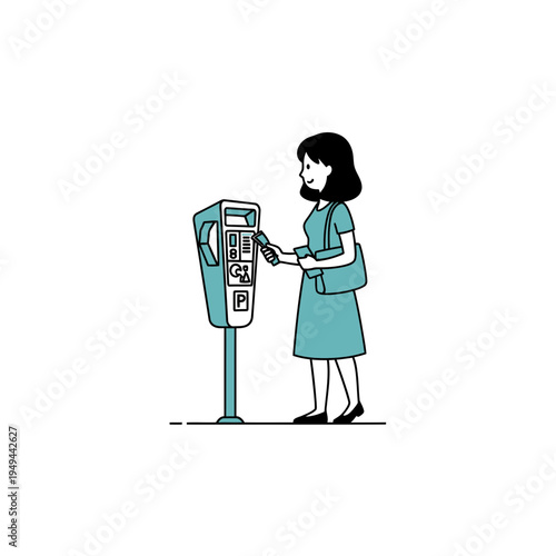 Woman Paying at Parking Meter vector illustration