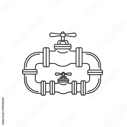 Water Pipe with Valves Outline Style vector illustration