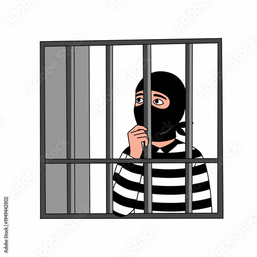Cartoon Prisoner Behind Bars vector illustration