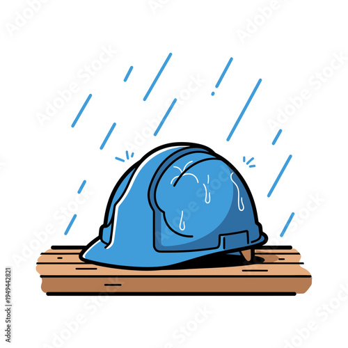 Blue Hard Hat in the Rain Cartoon vector illustration