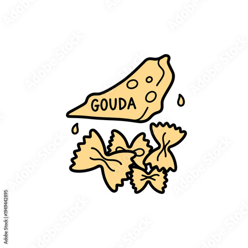 Vector Graphic of Gouda Cheese and Farfalle Pasta vector illustration