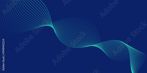 Abstract glowing wave lines on dark blue background. Dynamic wave pattern. Modern flowing wavy lines. Futuristic technology concept. Suit for banner.