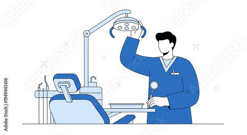 Dentist Adjusting Light in Modern Dental Clinic with Chair and Equipment