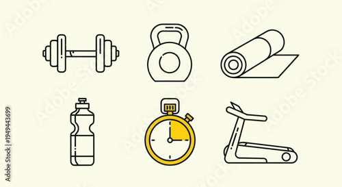 Fitness equipment line art set