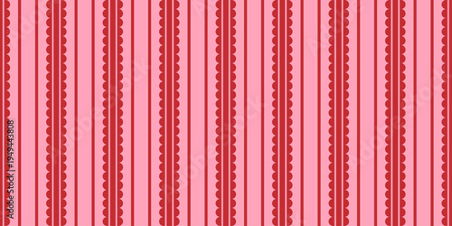 Seamless coquette cottagecore striped pattern with vertical pink bands and delicate ruffle lines. Pastel background with a romantic vintage mood for fabric, wallpaper, wrapping paper, and textiles.