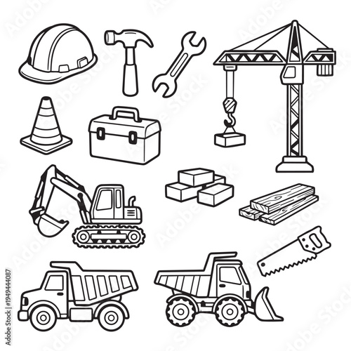 ilustracion objetos y herramientas de construccion