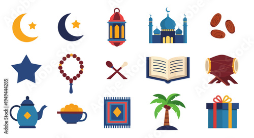 Islamic symbols and icons illustration