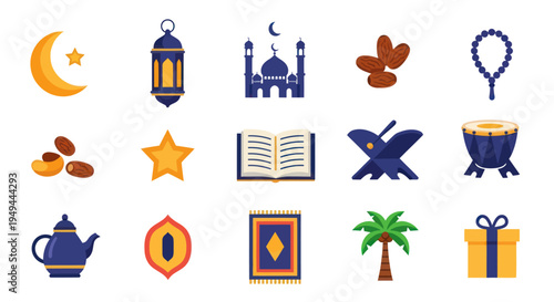 Islamic symbols and icons illustration