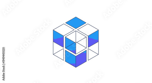 Abstract Geometric Cube Structure with Blue Gradient