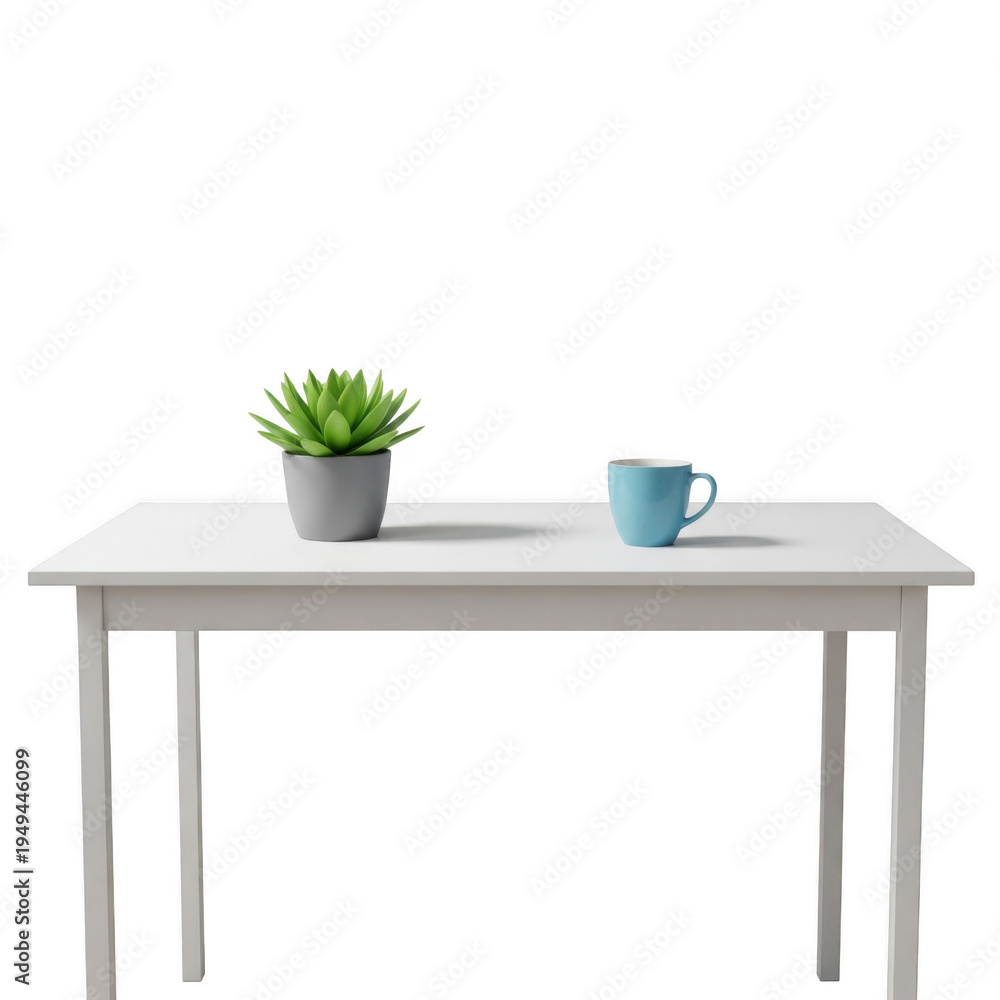 Fototapeta premium A small table with a potted plant and a cup on top of it.