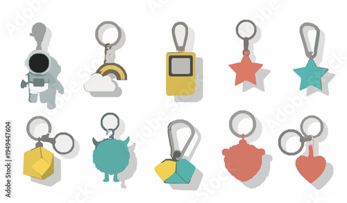 Trendy Cute Keychain Charm Vector Collection with Colorful Bag Accessories