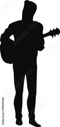 Guitar silhouette, musician playing guitar, music art, performance pose, black silhouette, guitarist figure, creative design, musical instrument, stage presence, art