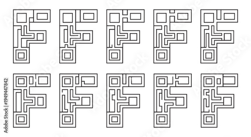 A collection of intricate maze designs on a Transparent Background