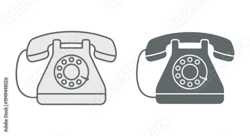 Two rotary phones side by side on a Transparent Background, one in gray and one in dark gray