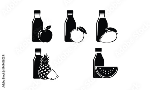 Black and white icons of beverages paired with their respective fruits