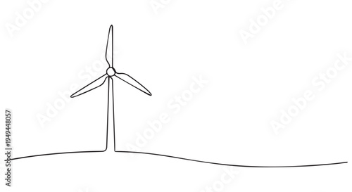 A simple line drawing of a wind turbine standing alone in a field