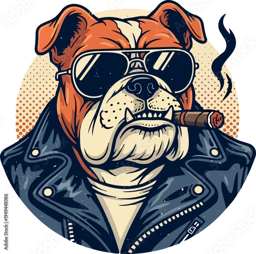 Rebellious Bulldog: A cool bulldog with sunglasses and a cigar embodies confidence and attitude. 