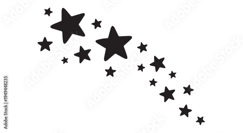 A stylized illustration of black stars scattered across a Transparent Background in a whimsical pattern