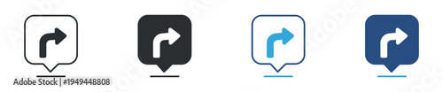 Turn right navigation icon set. Direction and route concept. Vector illustration.