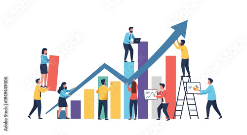 Team of professionals building a rising business growth chart Flat vector style EPS10 Stock.eps