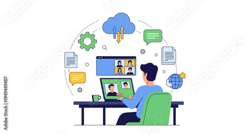 Remote work video conference online collaboration cloud computing flat illustration EPS10 Stock.eps