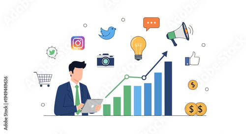 Digital Marketing and Social Media Strategy for Business Growth Flat Vector Art EPS10 Stock.eps