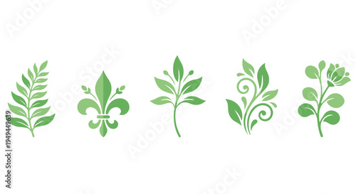 A collection of green leaf icons on a Transparent Background for nature and ecology designs