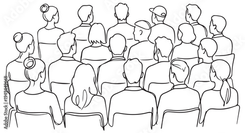 A group of people sitting in chairs and facing forward in a meeting or presentation setting.