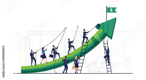 Business Team Climbing Growth Arrow Towards Financial Success Vector Illustration EPS10 Stock.eps