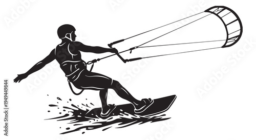 A person engaging in kitesurfing on a sunny day with a large kite