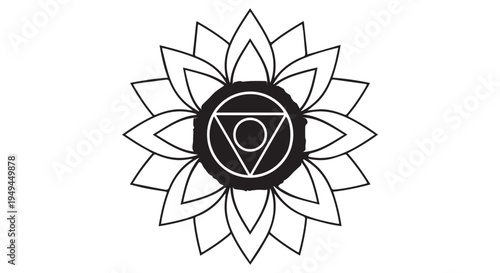 A black and white illustration of the Svadhisthana chakra symbol in a lotus flower