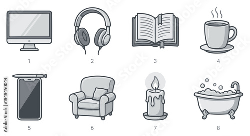 A collection of everyday objects for relaxation and leisure activities at home