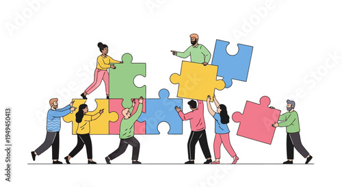 Business Team Assembling Colorful Puzzle Pieces Concept of Collaboration Strategy and Solution M EPS10 Stock.eps