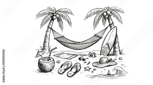 Beach Hammock Palm Tree Vacation.