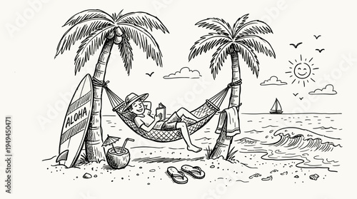 Man Relaxing in Hammock Beach.