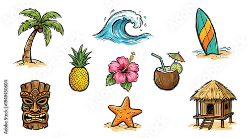 Tropical beach icons and symbols.