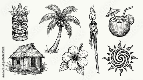 Tropical Island Vacation Symbols.