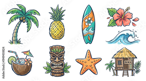 Tropical Island Vacation Symbols.