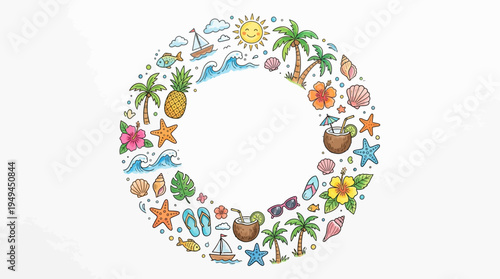 Tropical Summer Vacation Icon Circle.