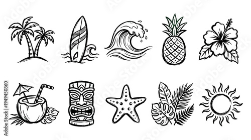 Tropical Vacation Icon Set.