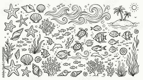 Underwater Ocean Sea Life Illustration.