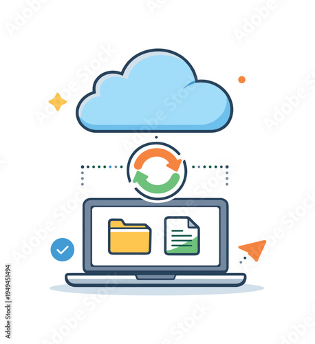Cloud data synchronization and seamless file access across multiple devices in a modern digital ecosystem where professionals maintain continuous workflow and information