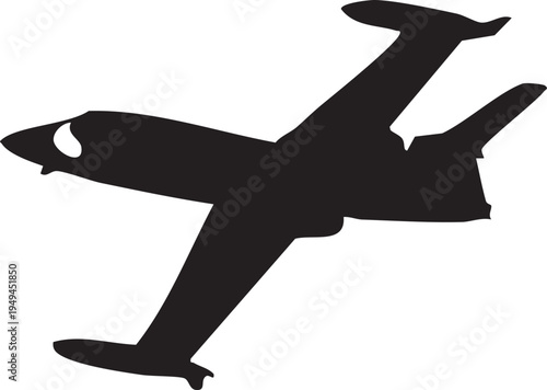 Learjet 35 Airborne Military Aircraft Silhouette, Editable Vector