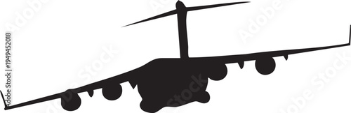 Boeing C-17 Globemaster III Airborne Military Transport Aircraft Silhouette, Editable Vector