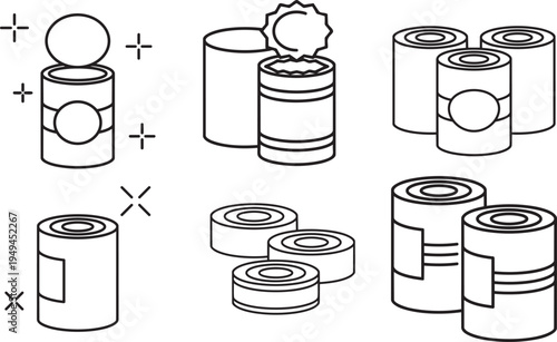 Canned Goods Illustration: A collection of various canned goods, artfully illustrated with focus on design and food preservation.