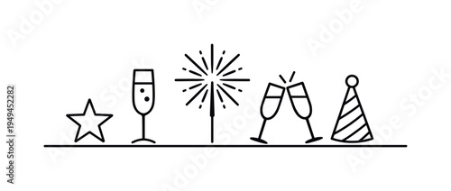 Holiday fireworks celebration and festive evening entertainment during special seasonal events and national holidays, fireworks burst, star, champagne glass, sparkler, and party