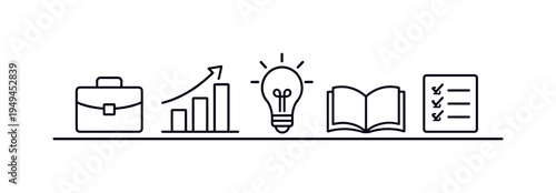 Career growth and professional advancement through continuous learning, clear goals, and steady progress in modern work environments, briefcase, upward arrow chart, light bulb