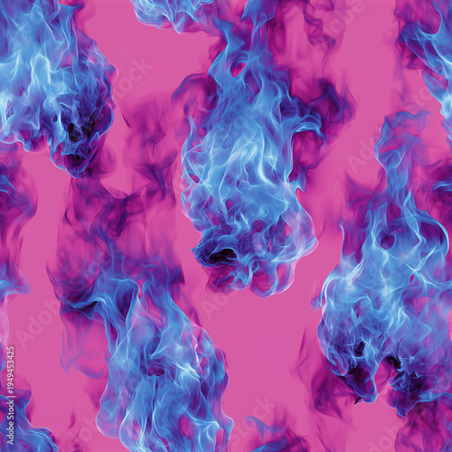 Abstract blue smoke flames on vibrant pink seamless background texture
