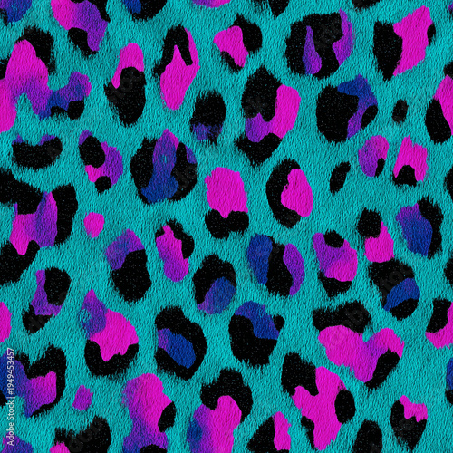 Turquoise and pink neon leopard animal print seamless pattern