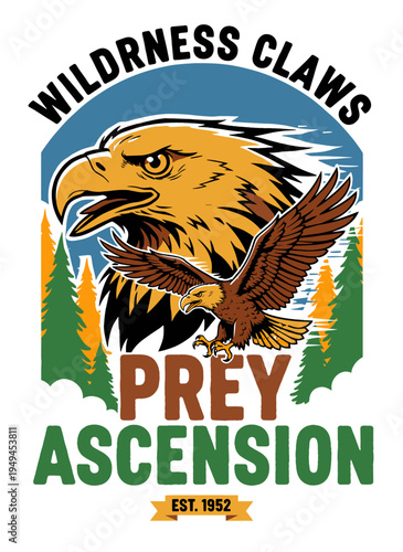 Forest camp artwork. Summer Adventure at the mountain graphic artwork for t shirt and others. Forest explore design. Mountain with tree vintage print